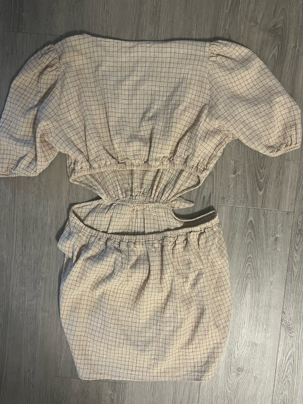 Zara Cream Check High-Low Puff Sleeve Backless Cut Out Dress - Picture 8 of 8